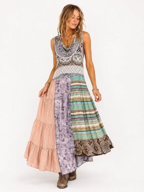 Upcycle by Jelbel One Size Mixed Print Patchwork Boho Hippie artsy Maxi Dress